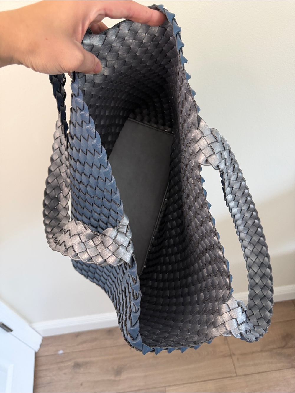Ilse Jacobsen Reversible Tote Bag Woven Vegan Leather Orion Blue EUC - Picture 8 of 8